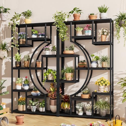 HolliWill 70.8" Tall Bookshelves Set of 2, 79" W Geometric Display Shelf with 18 Open Storage Shelves, Black Book Shelf for Living Room, Office, Bedroom –Metal Frame & Anti-Tip & Adjustable Feet by WelcometoHolliWill