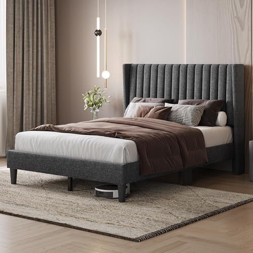 Yaheetech Full Bed Frame with Headboard, Dark Gray Channel-Tufted Platform - Image 3