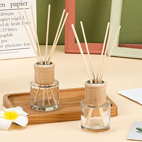 Roshtia 50 Set Reed Diffuser Bottle Empty Refillable Fragrance Glass Diffuser Bottles Set with Wooden Caps Sticks 50ml 1.7 oz Round Glass Jars for DIY Fragrance - Image 2