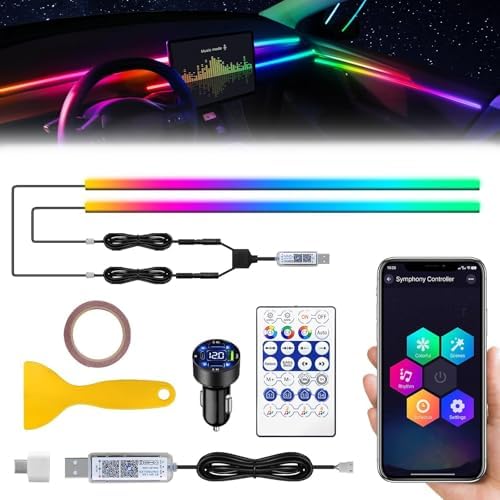 Dreamcolor Acrylic Interior Car LED Strip Light with USB/Type C/4-Port Cigarette Lighter, RGB 2 in 1 with 59.04 inches LEDs Ambient Lighting Kits, Sound Active Function Neon Led Strips for Car by MAODANER