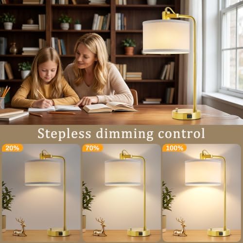 Gold Table Lamp Set of 2, USB A+C, 180° Adjustable Bedside Lamps, Dimmable - Image 3