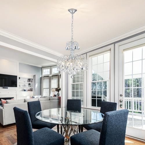 WUZUPS 5-Light Crystal Chandelier Pendant Ceiling Light Modern Lighting Fixture for Bedroom Hallway Bar Kitchen Bathroom, H 20.3" W17.1, E12 Base, Silver - Image 6