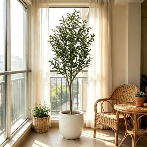 7FT Artificial Olive Tree, Lifelike Large Faux Silk Plant with Realistic Wood Trunk Perfect Floor Plant for Living Room, Office, and Corner Decor, Housewarming Gift by NEUWEABY