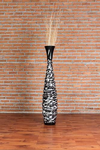Leewadee Large Black White Home Decor Floor Vase – Wooden 43 inches Tall Farmhouse Decor Flower Holder for Fake Plant and Pampas Grass - Image 3