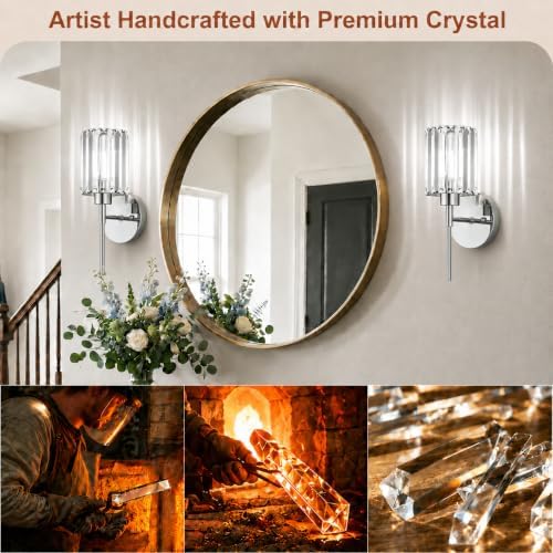 2-Pack Crystal Battery Operated Wall Sconces, Chrome Rechargeable Wireless Wall Sconce Lights with Dimmable Bulbs and Remote, 12 Colors and 3CCT Dimmable Crystal Lamps for Living Bedroom Dining - Image 2