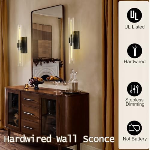 Black Wall Sconces, 22.8" Bathroom Sconces, Sconces Wall Lighting 2-Light, Bronze Wall Sconces Set of Two, Vanity Lights Tube Sconce, Glass Wall Sconce for Living Room, Bedroom, Hallway - Image 5