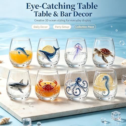 3D Ocean Animal Artisan Glassware Collection, Marine Animal Embossed Cup - Image 7