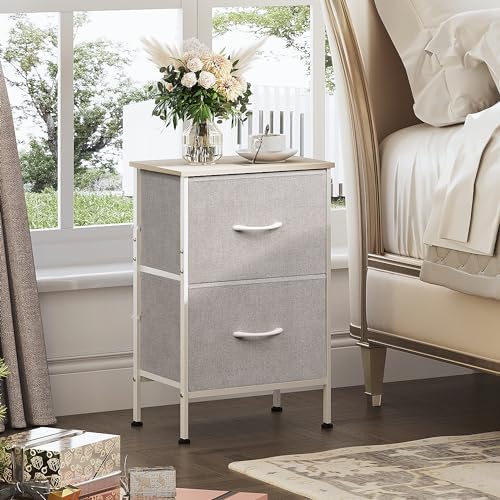 WLIVE Nightstand, Nightstand with 2 Drawers, Bedside Furniture, Night Stand, Small Dresser for Bedroom, College Dorm, End Table with Fabric Bins, Dormitory, Light Grey - Image 2