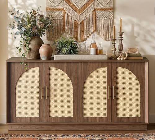 FORTUNETEC 63.8" Sideboard Buffet Cabinet with Storage, Natural Walnut by FORTUNETEC