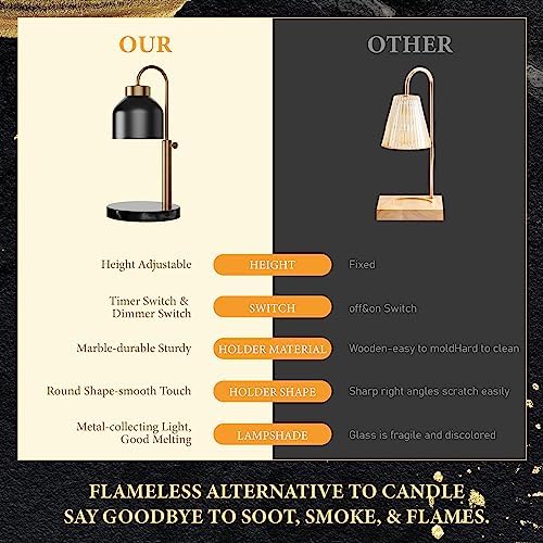 AIKUT Candle Warmer Lamp, with 2 Bulbs,Timer & Dimmer,Compatible with Large Yankee Candle Jars,3 Wick Candles,Height Adjustable Electric Top Melter,110-120v, (Black Marble) - Image 6