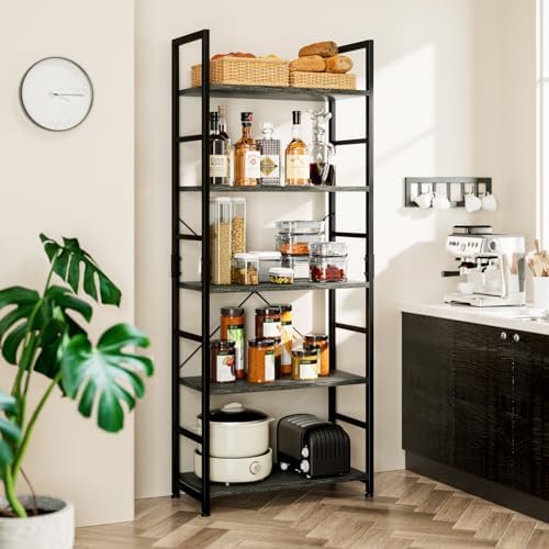 NUMENN 5 Tier Bookshelf, Tall Freestanding Open Storage Bookcase, Dark Grey - Image 2