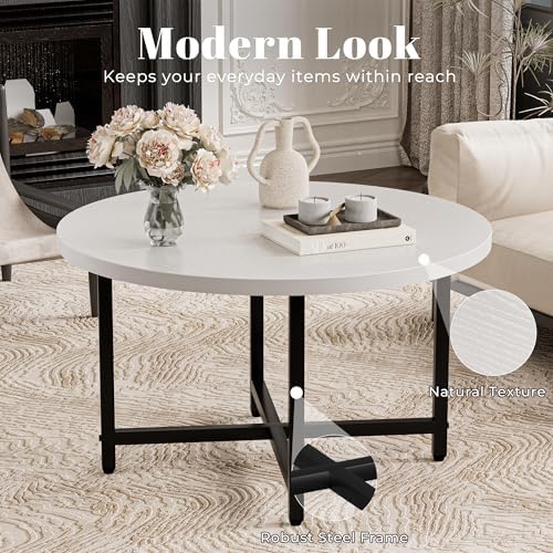 Round Coffee Table, Small Coffee Tables for Living Room, White Coffee Table - Image 6