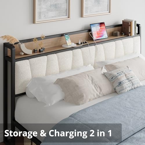 LIKIMIO California King Bed Frame with Storage Headboard & Charging Station - Image 4