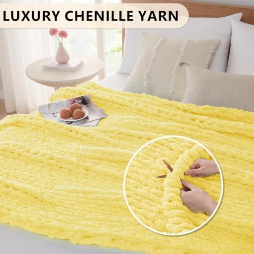 L'AGRATY Chunky Knit Throw Blanket for Couch, 60 x 80 Inches, Egg Yellow - Image 3