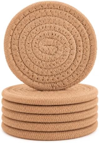 ABenkle Woven Coasters for Drinks Set of 6, Boho Absorbent Drinking Coaster, 4.3 Inch - Perfect Housewarming Gift, Home Decor, Bar Essentials for Coffee Table by ABenkle