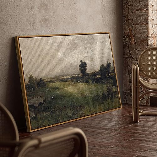 InSimSea Framed Canvas Wall Art Vintage Decor, Framed Vintage Landscape Canvas Wall Art, Wild Field Oil Painting Prints, Cottagecore Bedroom Bathroom Office Decor, 24"x36" - Image 4
