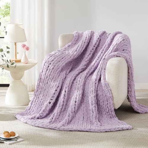 L'AGRATY Chunky Knit Throw Blanket for Couch, 50'' x 60'' Knit Throw, Purple - Image 7