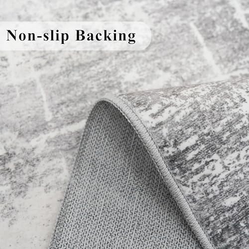 Washable 2x5 Hallway Runner Rug: Indoor Abstract Water Resistant Kitchen Entryway Rug Soft Living Room Bedroom Carpet Thin Low Pile Non Slip Floor Mat for Bathroom Laundry Room(2X5，Light/Grey) - Image 3