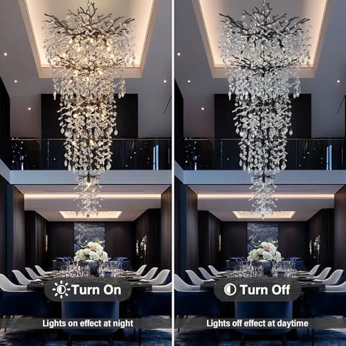 118" Black Large Chandeliers for High Ceilings, 28-Light Long Crystal Tree Branch Chandelier for High Ceiling, Staircase, Foyer, Entryway, Living Room, Luxury K9 Crystal Raindrop Tiered Chandelier - Image 6