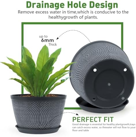 Quarut Flower Pots for Outdoor,Plastic Plant Pots with Drainage Hole & Tray - Image 4