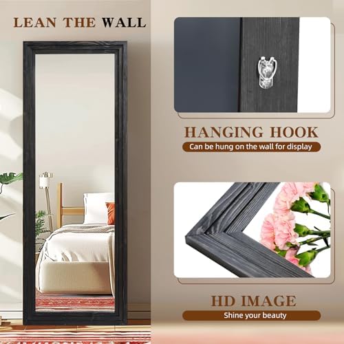 65x24in Full Length Mirror, 3-Tier Stepped Solid Wood Frame, Black - Image 3