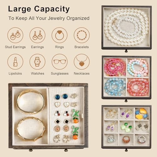 Jewelry Box for Women, Rustic Wooden Jewelry Boxes & Organizers with Mirror & Drawers,6 Layer Jewelry Organizer Box for Rings Earrings Necklaces Bracelets ((Vintage) - Image 6
