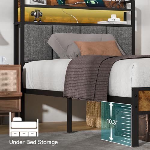 Z-hom Twin Bed Frame with 2-Tier Storage Upholstered Headboard,Noise Free - Image 6