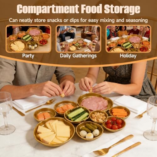 Cluster of 9 Round Serving Bowls, on an Elegant 22-Inch Gold Tray Perfect for Snacks Dips and Appetizers at Parties Weddings and Gatherings, A Decorative Multi-Bowl Platter for Entertaining - Image 4