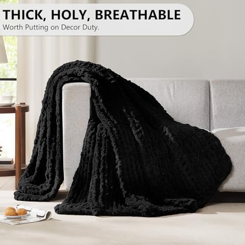 L'AGRATY Chunky Knit Throw Blanket for Couch, 72'' x 84'' Knit Throw, Black - Image 5