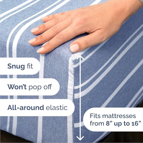 Cal King Size 4 Piece Sheet Set - Comfy Breathable & Cooling - Blue Stripes - Image 3