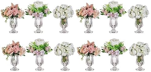 Glassseam Pedestal Vases Bulk, 12Pcs Small Glass Vases for Centerpieces by Glasseam