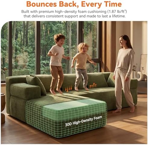 MONVANE 106" L-Shaped Modular Sectional Sofa, Green - Image 6