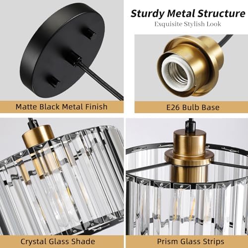 TALOYA Pendant Lights Kitchen Island Black and Gold, Crystal Pendant Light Modern for Dining Room, Height Adjustable Chandelier Hanging Island Light Fixtures for Kitchen Hallway(Bulb Not Included) - Image 2