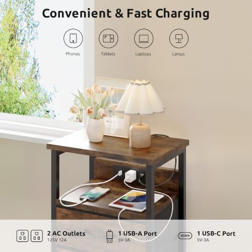 Lazzanto Night Stand with Charger Station, 3 Fabric Drawers, Brown - Image 5