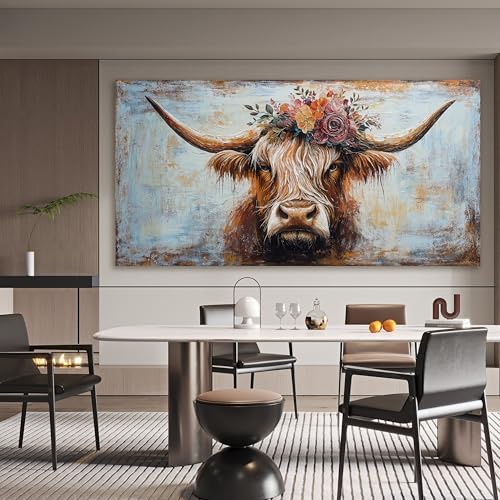 Canvas Wall Art Decor Oversized Wall Art Picutures for Living Room Highland Cow Wall Art Prints Large Vintage Wall Art Decor Canvas Art Wall Decor Artwork for Walls Home Bedroom Office Decorations 39" X 78" - Image 6
