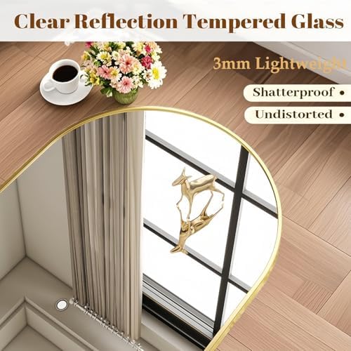 Dewfig Arched Full Length Mirror, 58"X18" Large Full Body Mirror, Gold - Image 5