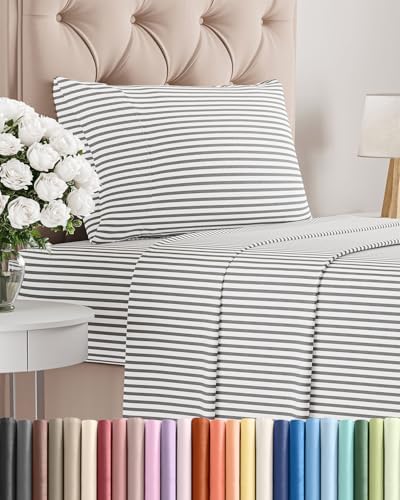 Twin Size 3 Piece Sheet Set - Breathable & Cooling Sheets - Grey Stripes by CGKUnlimited
