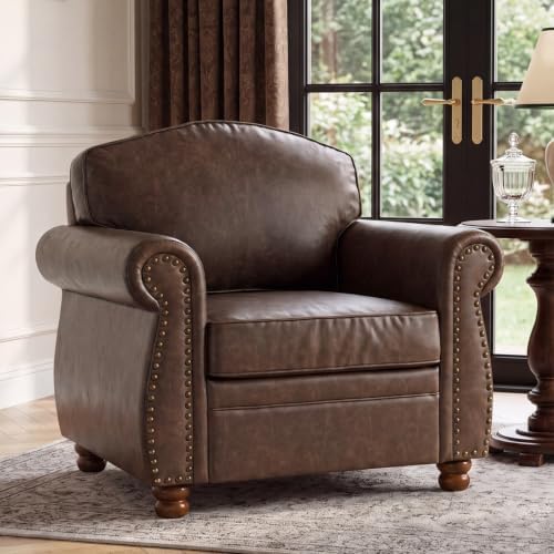 Vintage Oversized Faux Leather Chair for Living Room, 41.3", Dark Brown by LANDASSYHOME