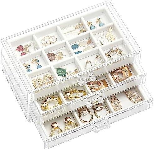 ProCase Earring Holder Organizer Jewelry Box with 3 Drawers, Warmwhite by ProCase