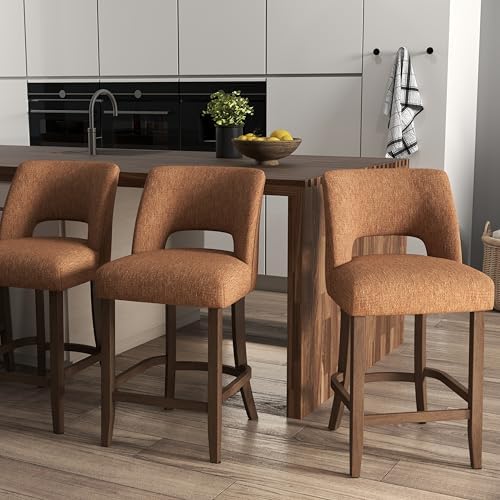 VKNOW Bar Stools Set of 2, 26" Fabric Counter Height Bar Stools, Orange - Image 5