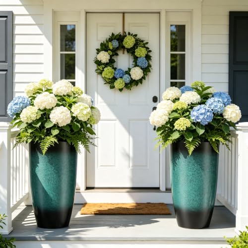Autodaya 23.8" Ceramic-Look Tall Planters for Outdoor Plants Pots for Porch - Image 3