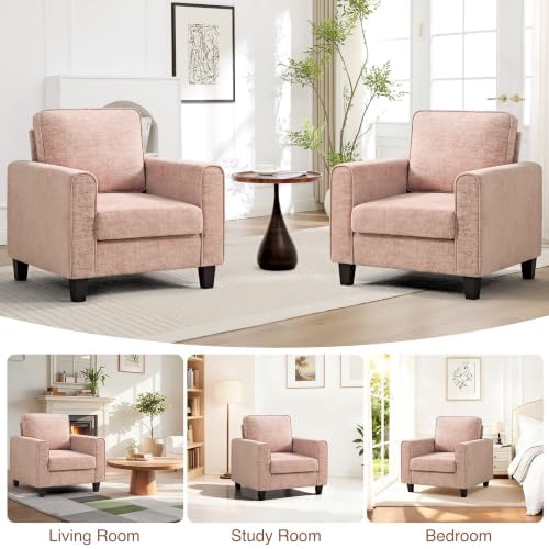 Accent Chair for Living Room, Mid Century Modern Upholstered Living Room Chair, Chenille Reading Armchair for Apartment, Waiting Room, Office, Pink - Image 5