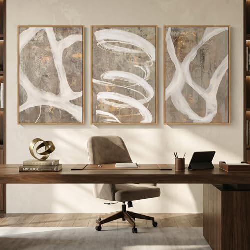 Large Framed Neutral Beige Abstract Wall Art for Living Room, 3 Piece 24x36 - Image 5