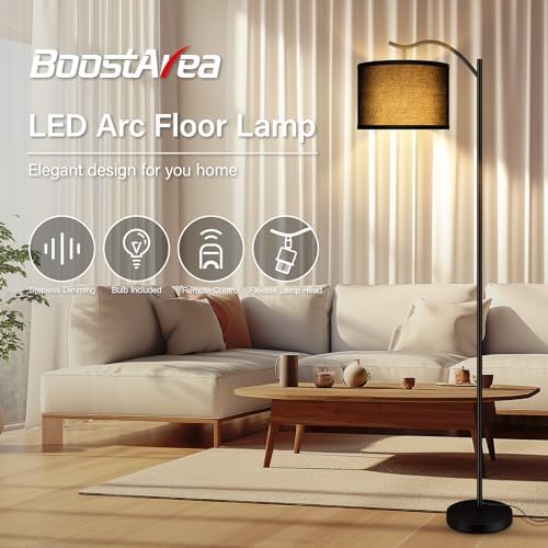 BoostArea Floor Lamp for Living Room,Arc Floor Lamp with Remote Control,Stepless Dimmable Brightness & Colors Temperature 2700k-6500k,Modern Standing Lamp for Bedroom Study Room Office,Black - Image 3