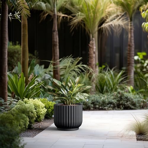 Kante Accent Round Pedestal Black Concrete Planter 14" Dia, Outdoor - Image 5