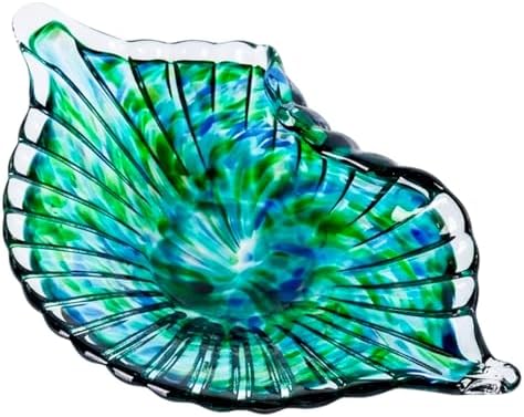 Hand Blown Glass Seashell Fruit Bowl,Gradient Decorative Glass Bowl for Kitchen Countertop,Coastal Seashell Serving Tray for Fruit Snacks,Art Table Centerpiece for Beach House Kitchen Decor (Teal) by XMGZQ