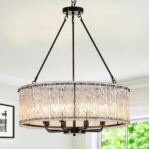 CATINER Modern 24.4" Crystal Glass Chandelier 8-Light Black Chandeliers by CATINER