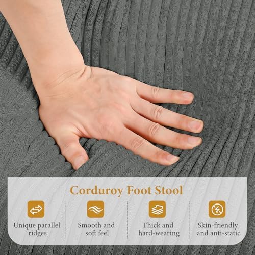 Vesgantti Large Ottoman for Modular Sofa, 29.5" Corduroy Ottoman with Spring Cushion, Rectangle Foot Rest for Couch, Entrance Footstool with Wood Legs, Footstool for Living Room, Bedroom, Dark Gray - Image 3