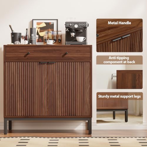 Mericonia Sideboard Buffet Cabinet Storage, Modern Wood Console Fluted Credenza - Image 5