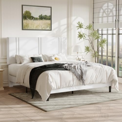 Allewie Cal King Platform Bed Frame with Velvet Upholstered Headboard - Image 3